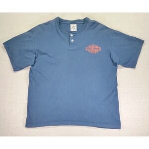 VINTAGE '87 Harley Davidson Men's Large Henley ALORE Shirt V-TWIN MOTOR